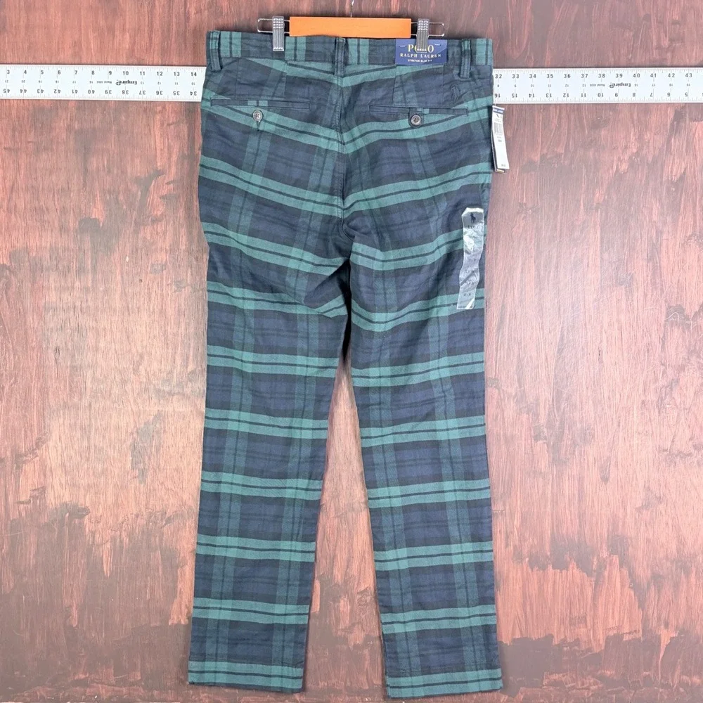Polo Ralph Lauren Stretch Slim Fit Pants Men 32x30 Black Watch Tartan Plaid NEW